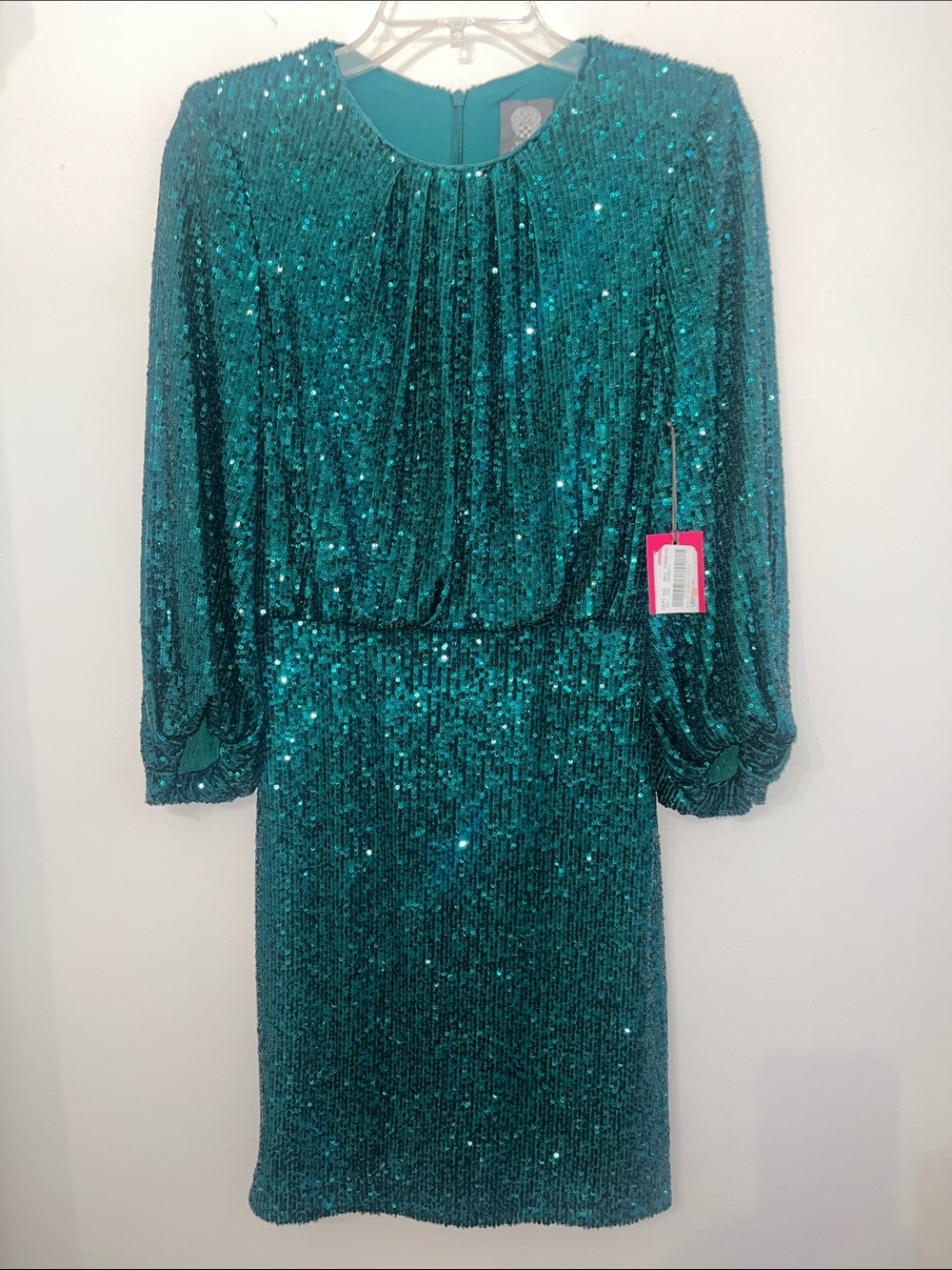 NWT Vince Camuto Emerald Green Sequin Long-Sleeve Cocktail Dress Sz 2